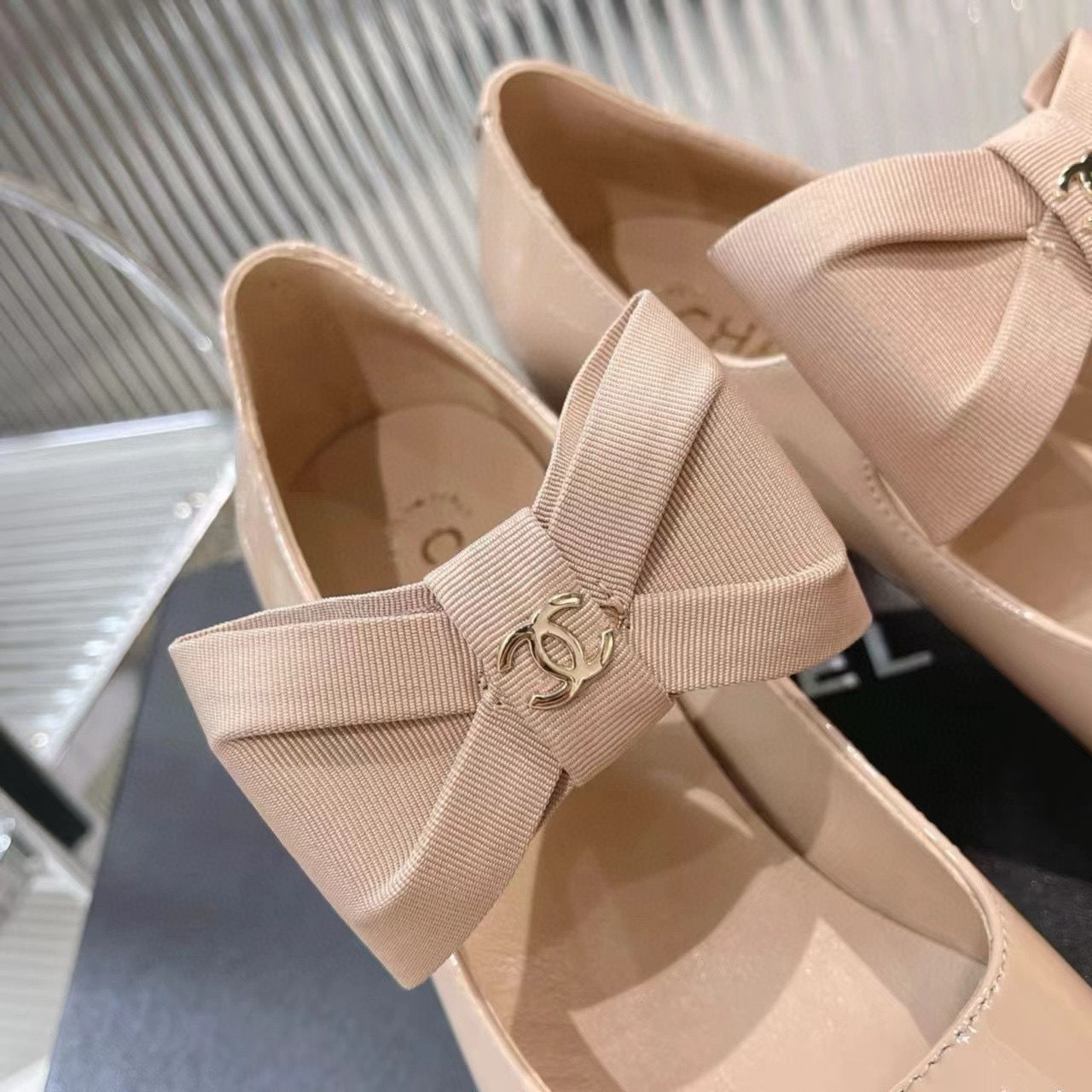 Chanel 24C Bow Mary Jane Shoes Original Patent Calf Leather 55MM Heels C85923 Nude Chanel 24C Bow Mary Jane Shoes Original Patent Calf Leather 55MM Heels C85923 Nude