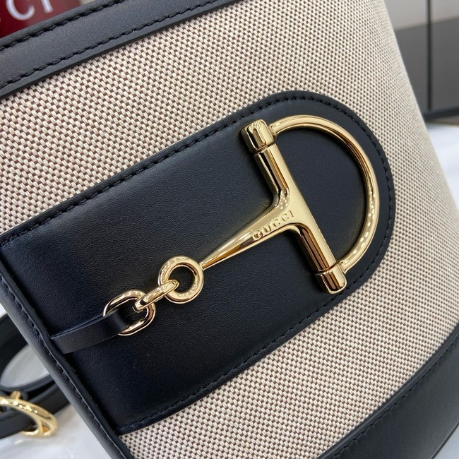GUCCI 73 MINI BUCKET BAG Natural canvas 833665 Black