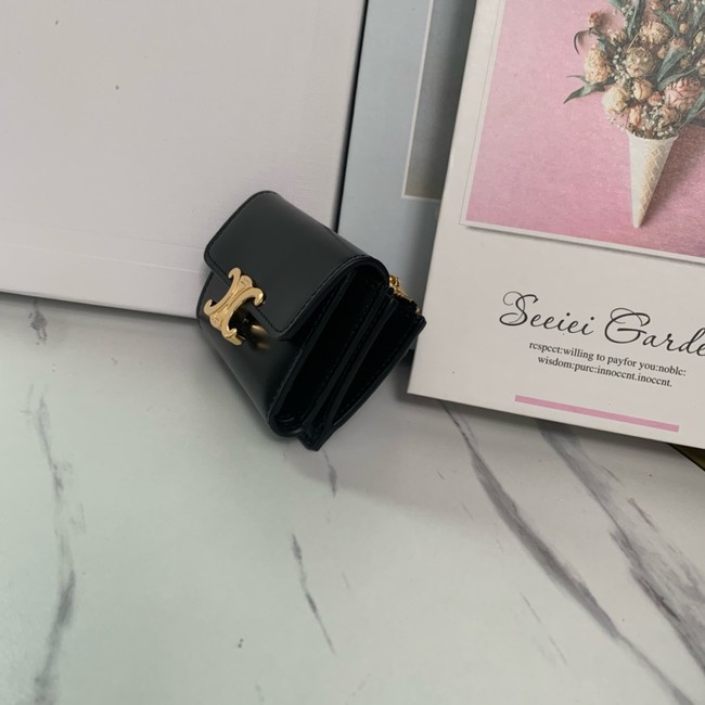 Celine SMALL FLAP WALLET TRIOMPHE IN SHINY CALFSKIN 10L653 black