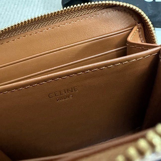 Celine COMPACT ZIPPED WALLET CUIR TRIOMPHE IN SMOOTH CALFSKIN 10K533 tan