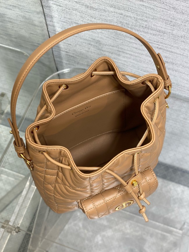 Small Dior Caro Bucket Bag Macrocannage Lambskin M3372 Light Gold-Tone