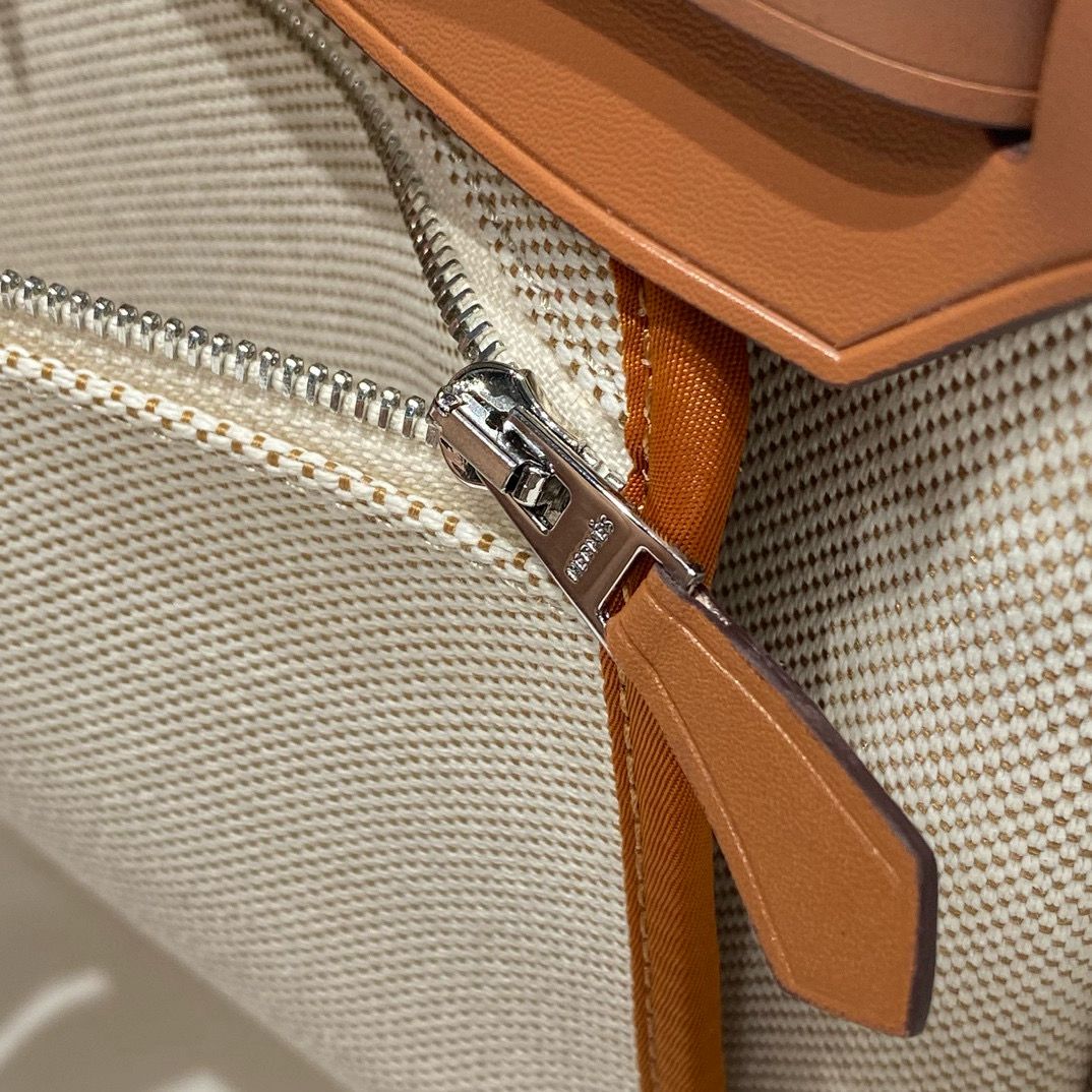 Hermes Herbag 31CM Original Canvas Print Leather & Calfskin 48887 Cream&Brown
