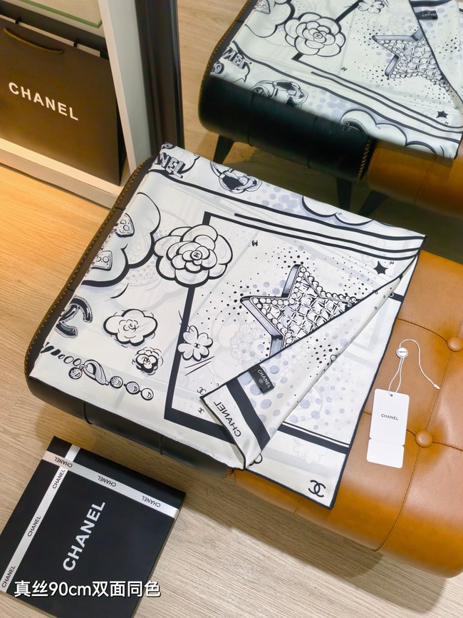 Chanel 90 Square Scarf Silk Twill KY153