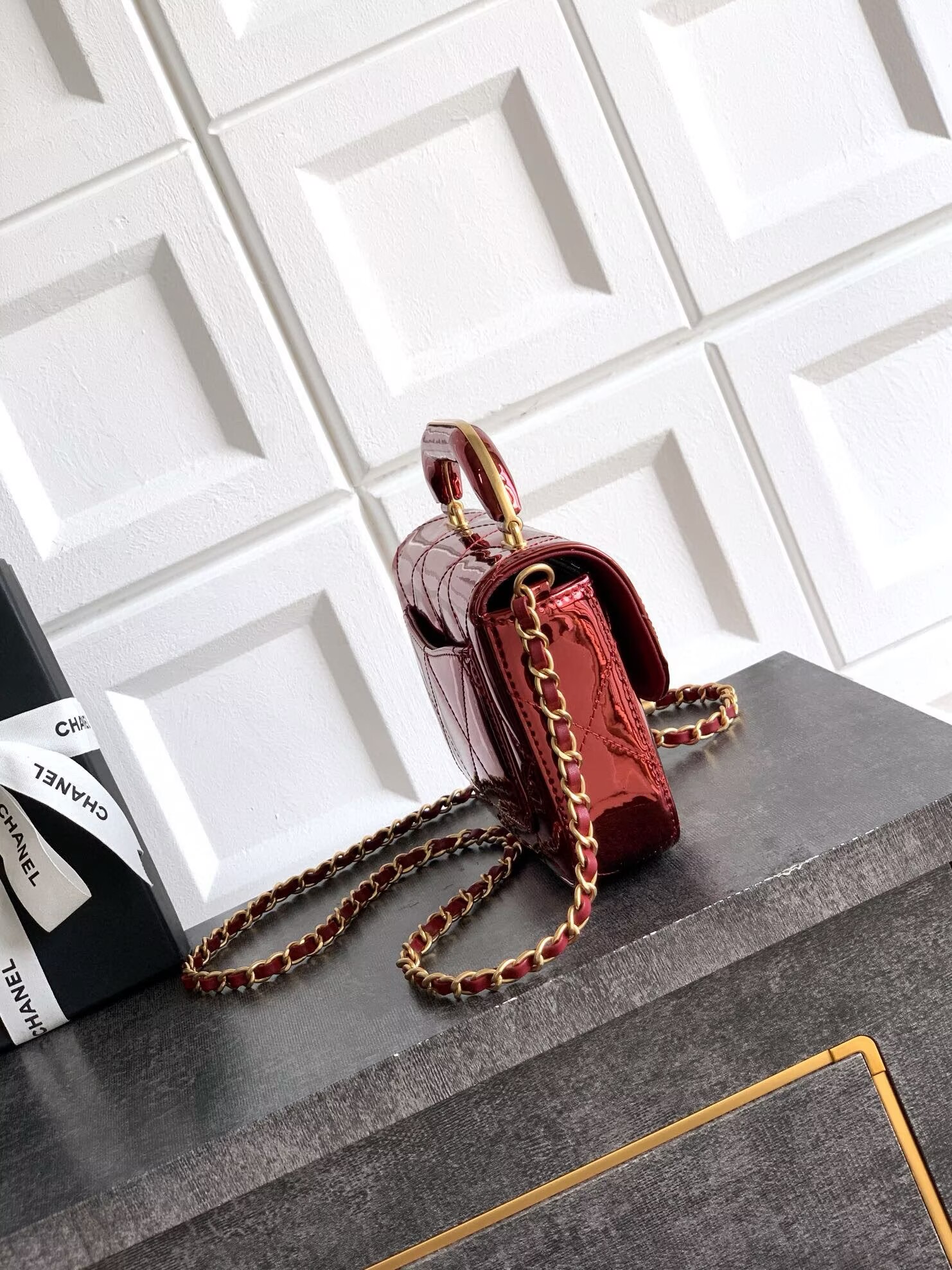 Chanel 25K Original Patent Leather Top Handle Bag A6320 Wine Chanel 25K Original Patent Leather Top Handle Bag A6320 Wine