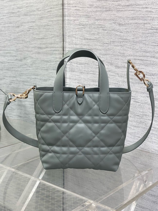 Small Dior Toujours Vertical Tote Bag Macrocannage Crinkled Calfskin M2835 gray