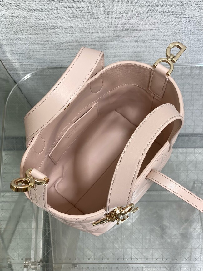 Small Dior Toujours Vertical Tote Bag Macrocannage Crinkled Calfskin M2835 pink