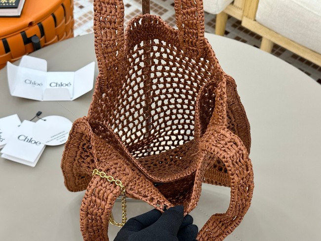 Chloe SUMMER straw and leather tote bag 0824P brown