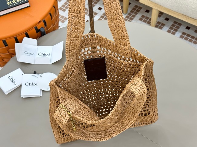 Chloe SUMMER straw and leather tote bag 0824P brown