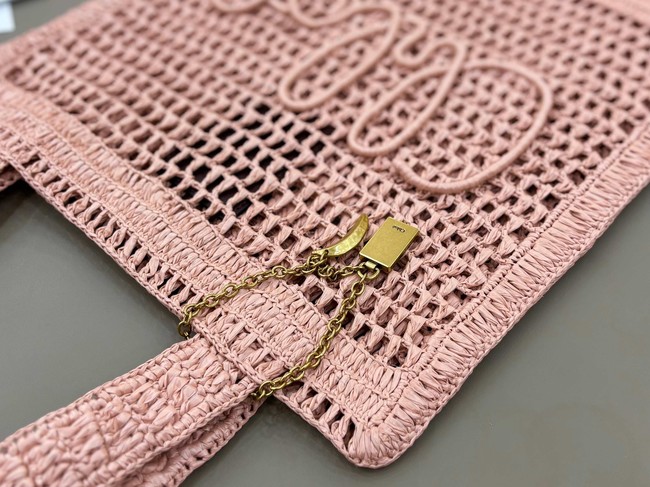 Chloe SUMMER straw and leather tote bag 0824P pink