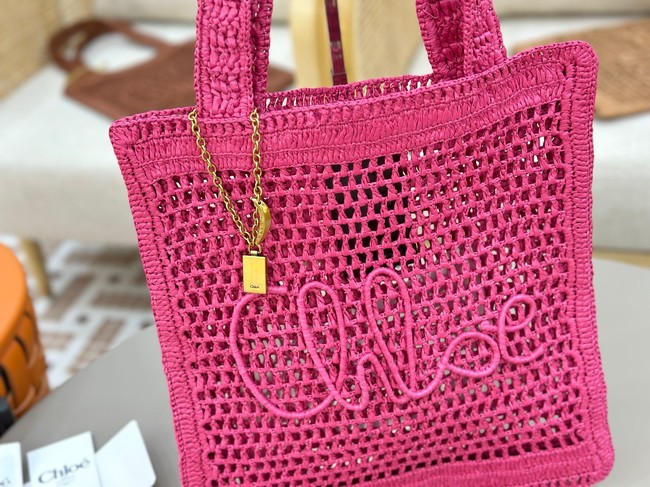 Chloe SUMMER straw and leather tote bag 0824P rose