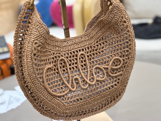 Chloe SUMMER straw and leather tote bag 1668 Apricot