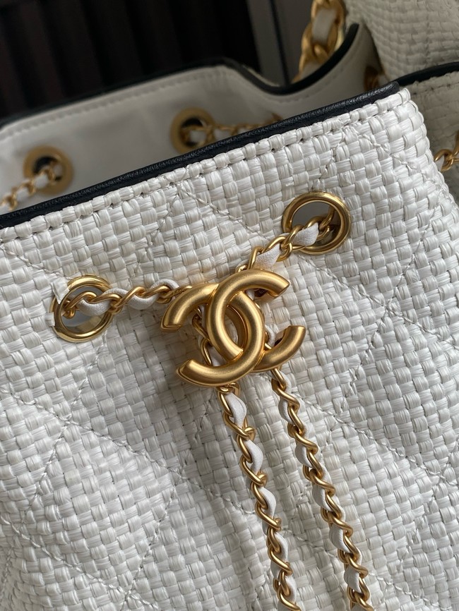 CHANEL 25 Small Handbag Printed Fabric AS5293 white