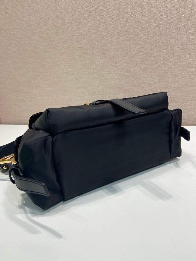 Prada Route medium leather tote bag Re-Nylon 1BD394 black