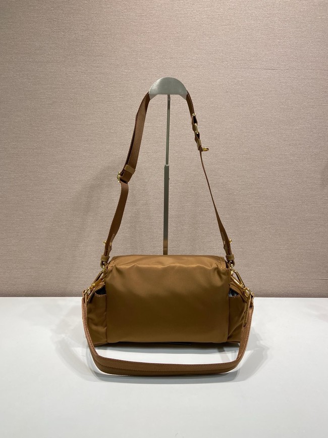 Prada Route medium leather tote bag Re-Nylon 1BD394 camel