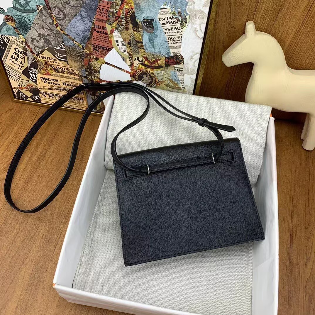 Hermes Kelly Danse Original Evercolor Leather 22CM KL22 Black Silver-Tone Hermes Kelly Danse Original Evercolor Leather 22CM KL22 Black Silver-Tone