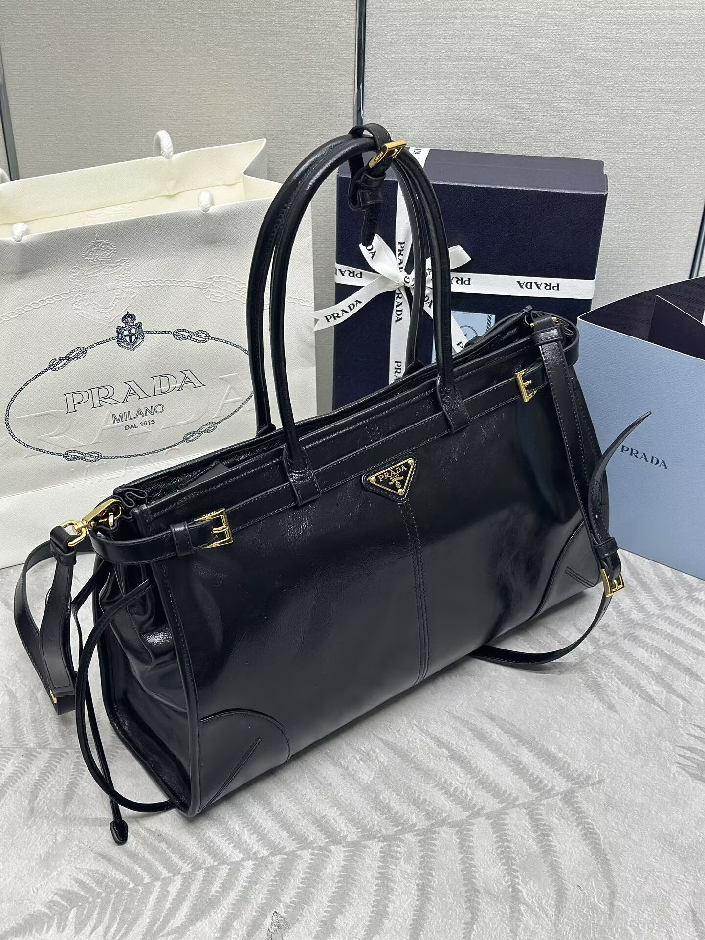 Prada Bonnie Leather Tote Bag 1BA433 Black Prada Bonnie Leather Tote Bag 1BA433 Black