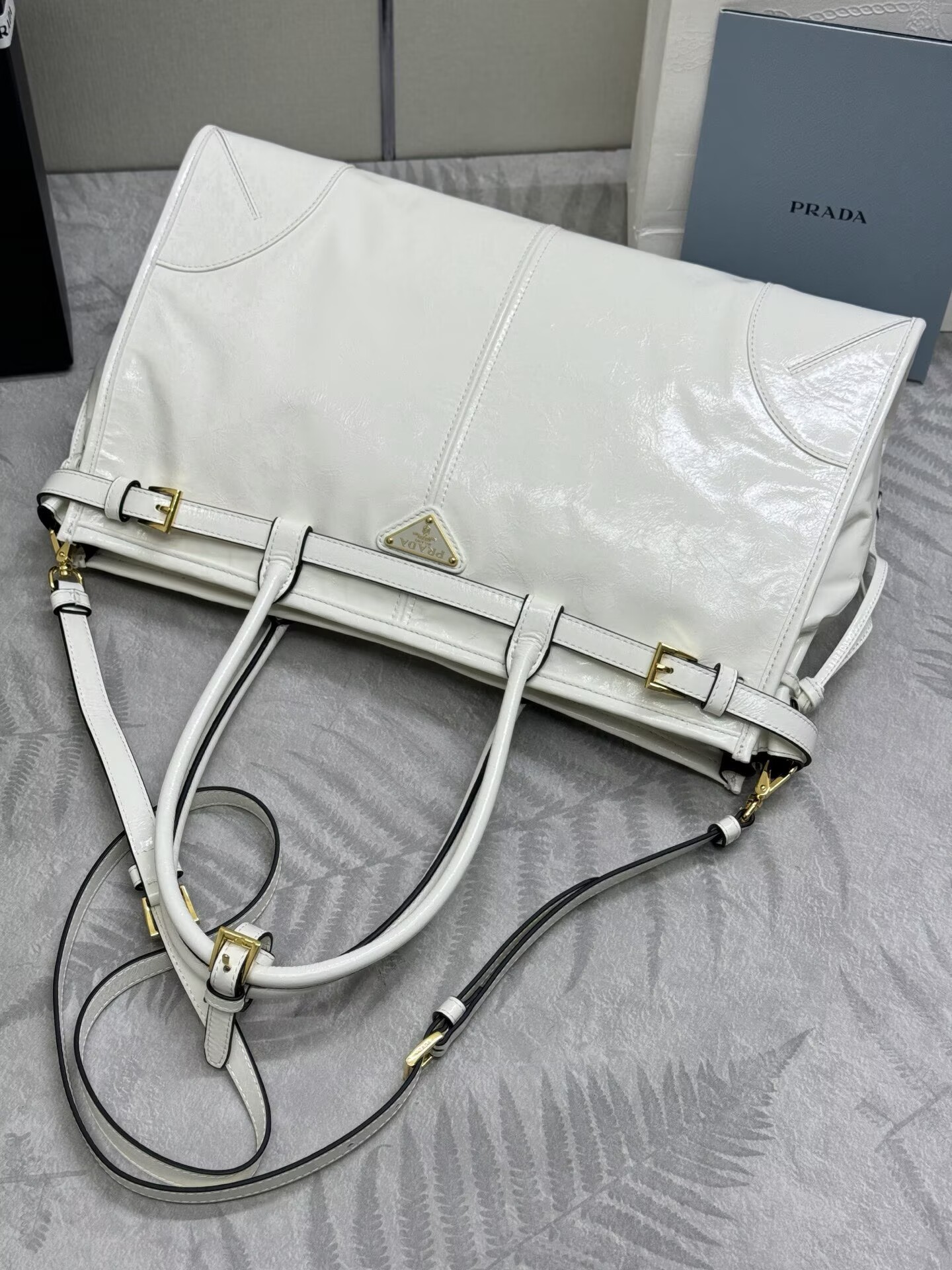 Prada Bonnie Leather Tote Bag 1BA433 White Prada Bonnie Leather Tote Bag 1BA433 White