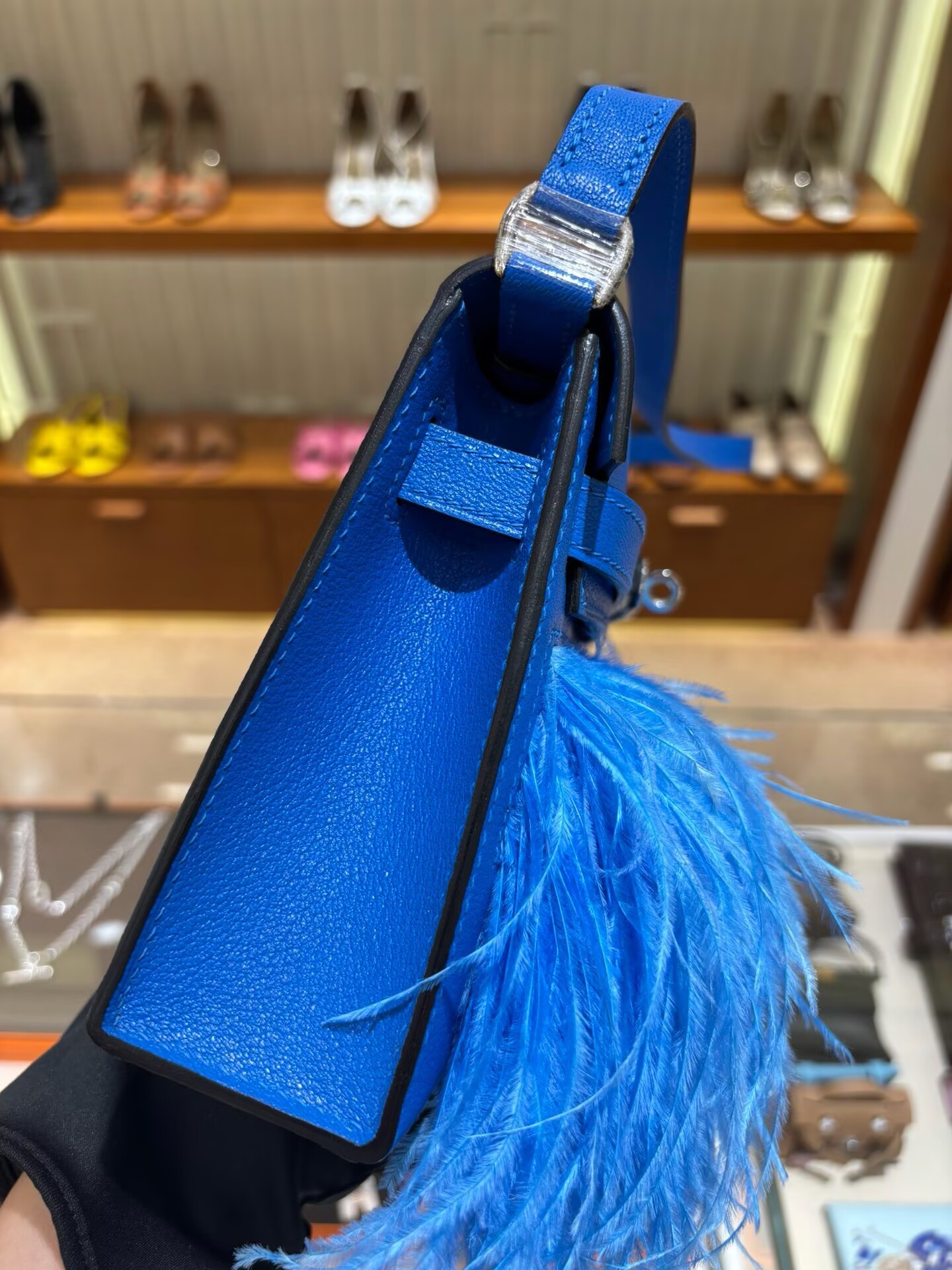 Hermes Kelly Elan Original Leather Ostich Feathers Bag 83210 Blue Hermes Kelly Elan Original Leather Ostich Feathers Bag 83210 Blue