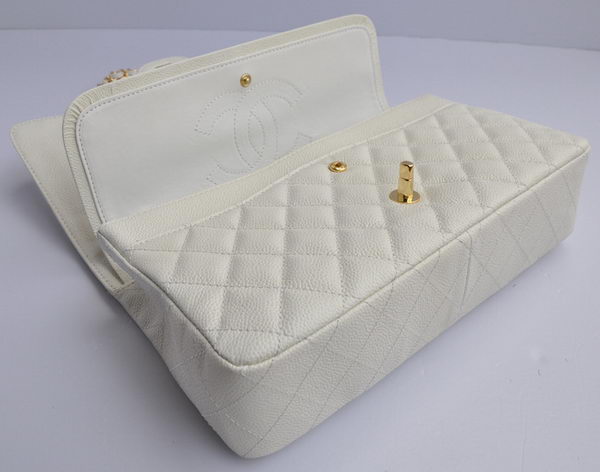 Chanel Classic 2.55 Series White Caviar Golden Chain Quilted Flap Bag 1113 Chanel Classic 2.55 Series White Caviar Golden Chain Quilted Flap Bag 1113
