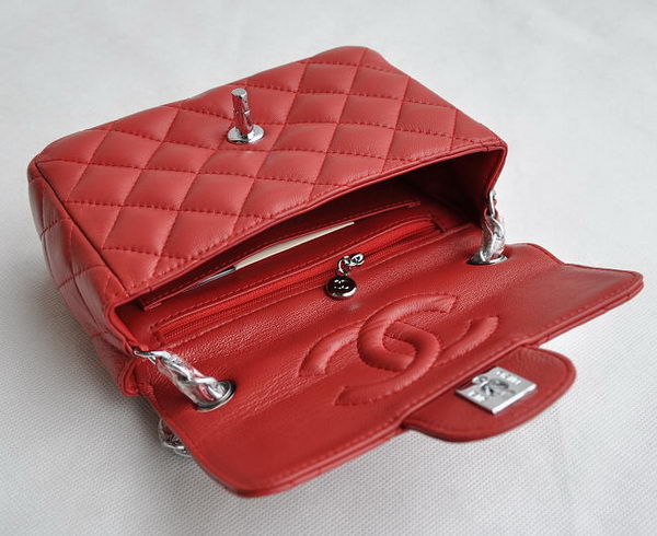 Chanel Classic Red Lambskin Silver Chain Quilted Flap Bag 1115 Chanel Classic Red Lambskin Silver Chain Quilted Flap Bag 1115
